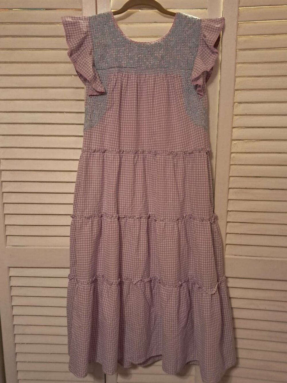 J.MARIE LAVENDAR GINGHAM MIDI TIERED DRESS XS